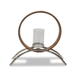 Try Circular Wooden and Metal Candle Holder Ornament and Home Accessory in Silver Natural