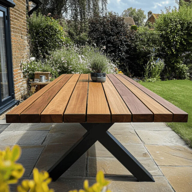 Rustic Iroko Outdoor Garden Table with Parasol Hole