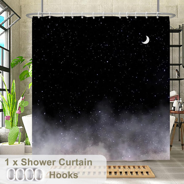 Pack of 1 Starry Sky Moonlit Night Minimalist Fabric Bath Curtain with Hooks