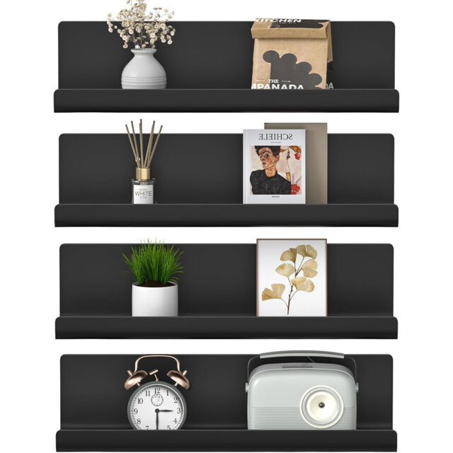 Set of 4 Gray Plastic Floating Wall Shelves for Display