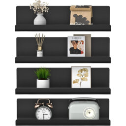 Set of 4 Gray Plastic Floating Wall Shelves for Display
