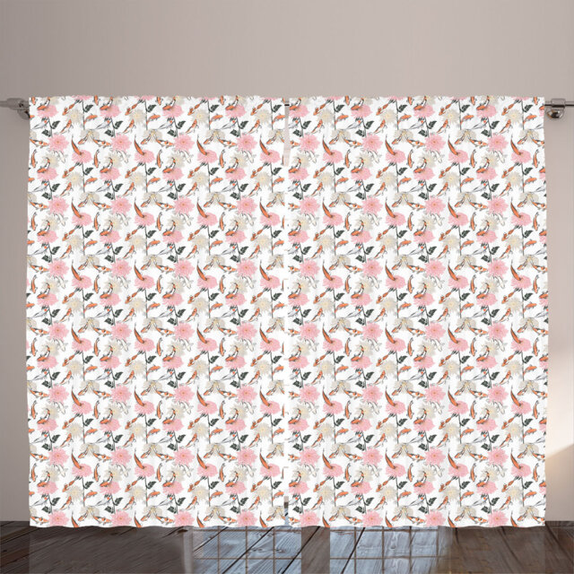 Rustic curtain, Asian underwater koi print, Japanese, white-gray Siena