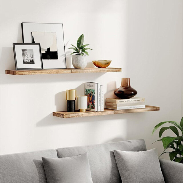 4 Pcs Wood Floating Shelves Wall Mounted Rustic Wooden Wall Shelves Bookcase