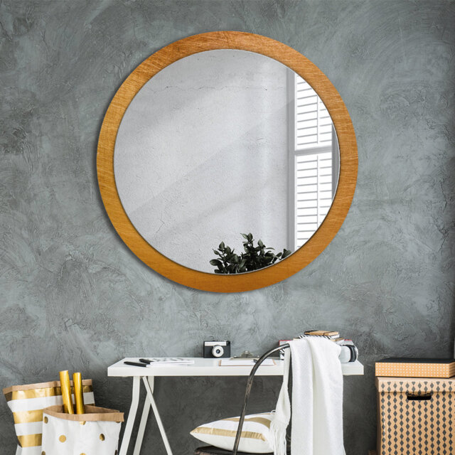 Huldar Round Glass Framed Wall Mounted Accent Mirror in Brown