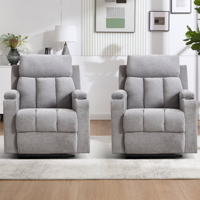 83cm Wide Modern Minimalist Upholstered Manual Recliner with Cup Holder