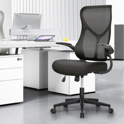 Ergonomic High Back Mesh Office Chair – Lumbar Support – Adjustable Turn-over-Up Armrests – Thick Cushion – Swivel Rolling Computer Desk Chair – Breat