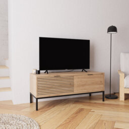 "Alya Oak Effect TV Unit 120 cm – Modern Wooden TV Unit with 2 Door Storage, Long TV Stand Cabinet for Living Room TVs up to 48"""
