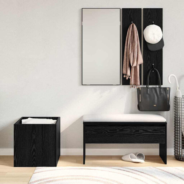 Hallway Furniture Set 5 Pcs Black Oak,Silver 80 X 30.5 X 40 Cm