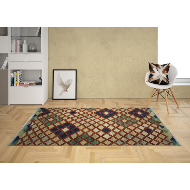 Riddell Afghan Handmade Kilim Wool Brown/Grey/Red Rug