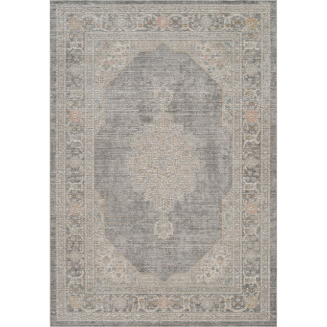 Washable Living Room Traditional Orchid Floral Area Rug – Soft Polypropylene Weaving, Low Pile, Non Slip Cotton Backing for Elegant Indoor Spaces, Gre
