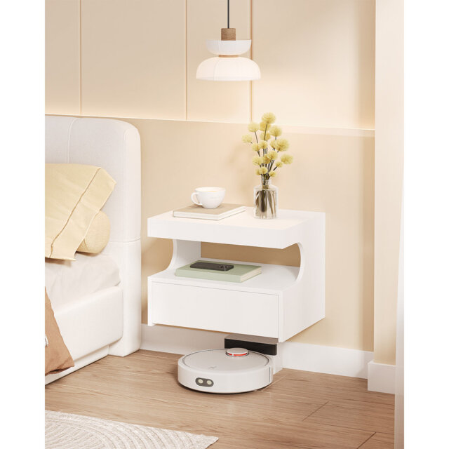 Floating Bedside Tables Set of 2, Wall Mounted Bedside Cabinets, Floating Nightstand with 1 Drawer with Glides, Open Space, Modern, for Bedroom, Livin
