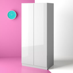 Carlton 2 Door Double Wardrobe - High Gloss Front, Soft Close Hinged Doors. Modern No-Handle Push-to-Open Design