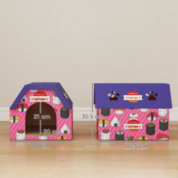 Cat Scratching Board 2in1 Cardboard Cat House with Door Pink