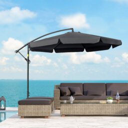2.7m Black Banana Cantilever Parasol, Vented Hanging Patio Umbrella With Crank Handle And Cross Base