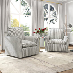 75.4cm wide Modern Striped Swivel Accent Chair with Clean Lines and Upholstered Arms