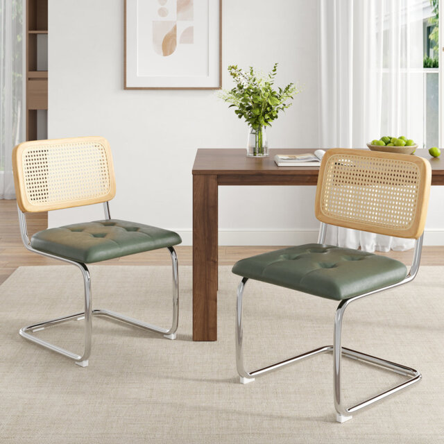 Faux Leather Upholstered Cantilever Dining Chair with Chrome Legs