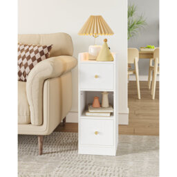 Slim Bedside Table, Narrow Side Table with 2 Drawers, Bedside Cabinet with Open Compartment, Adjustable Drawer Position for Bedroom, Living Room, 30 x
