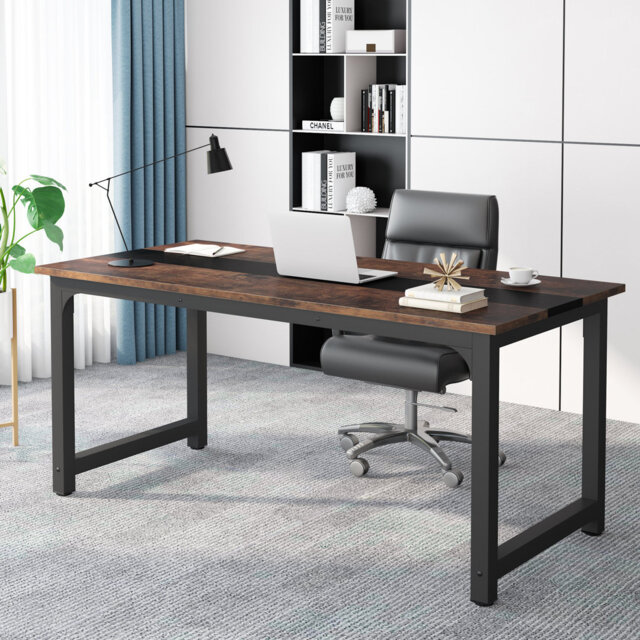 Aalderk Solid Wood Top Metal Base Computer Desk
