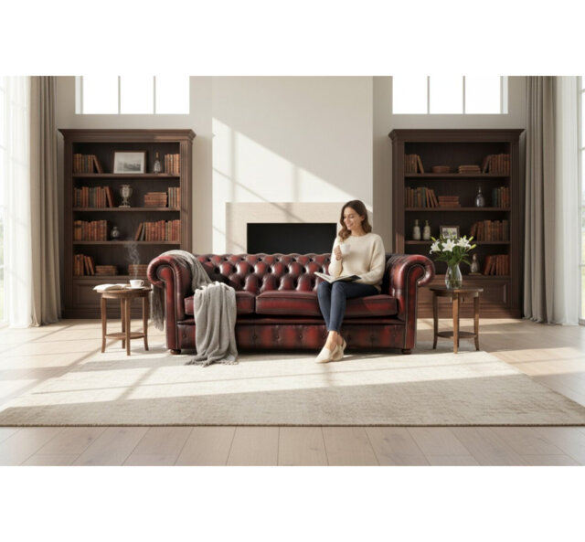 Chesterfield Sofa Suite Antique Oxblood Real Leather