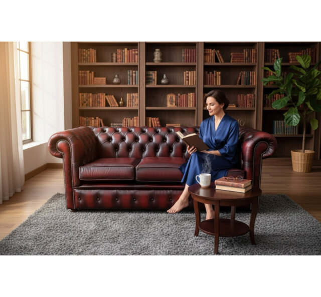 Chesterfield Sofa Suite Antique Oxblood Real Leather