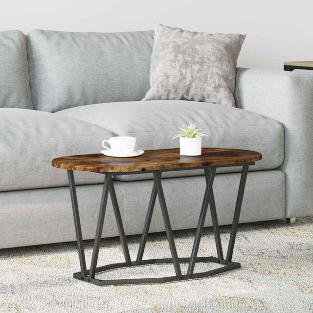 Coffee Table Engineered Wood and Metal Living Room Oval Modern Textured