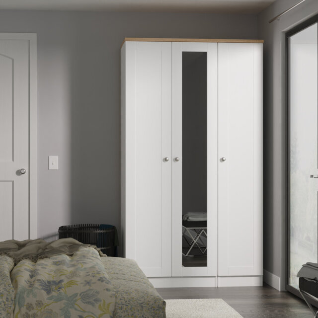 Ondrasek Tall Triple Mirror Wardrobe in White Ash & Bardolino Oak (Ready Assembled)