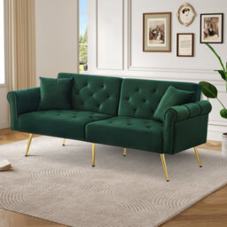 Velvet Adjustable Backrest Sofa Bed - Dual Recliner With Storage Space & Gold Metal Legs (2-seater)