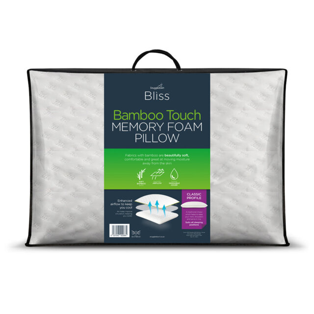 Snuggledown Blissful Bamboo Memory Foam Zipped Cover Pillow Machine Washable 74 x 48 cm