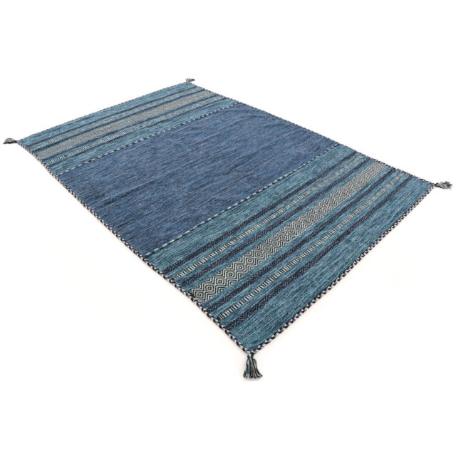 Azizi Striped Hand Woven Cotton Blue Rug