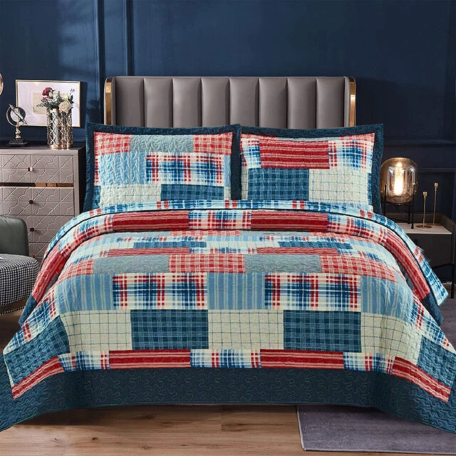 Polyester Patchwork Bedspread with Pillow Shams Included