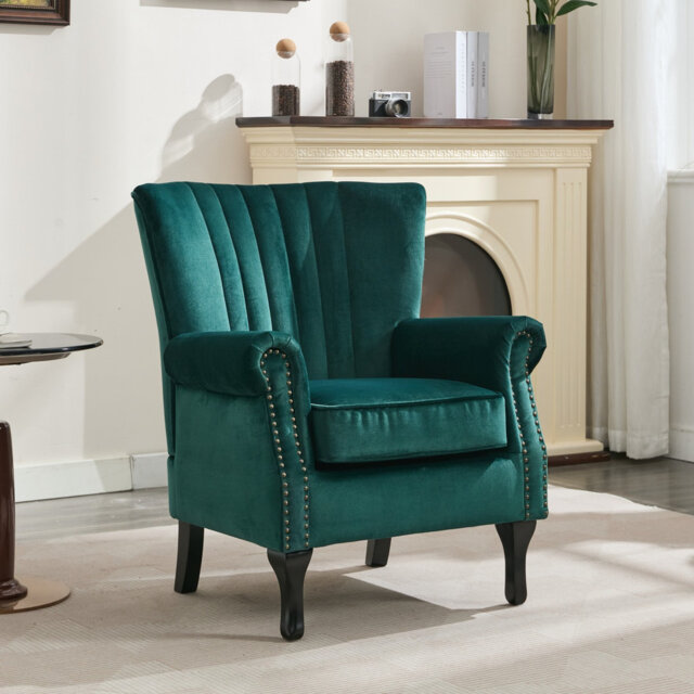 High Back Modern Tub Chair Mid-Century Velvet Accent Chair Sofa w Soft Padded
