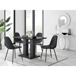 Edzard Double Pedestal High Gloss Dining Table Set with 4 Luxury Faux Leather Dining Chairs
