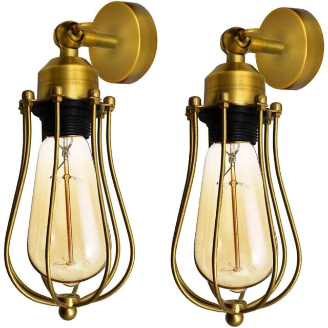 Vintage Industrial Adjustable E27 Wire Cage Wall Sconce, Oil Rubbed Indoor Wall Lamp