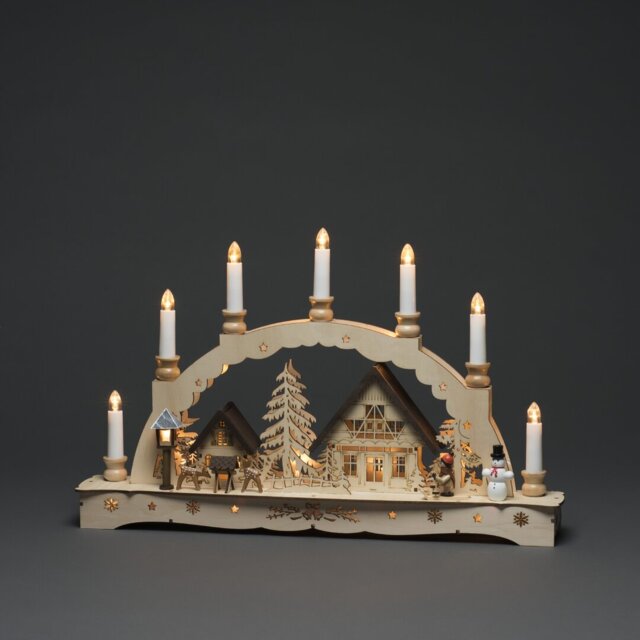 Decoration Wooden Silhouette of a Winter Wonderland with Candles