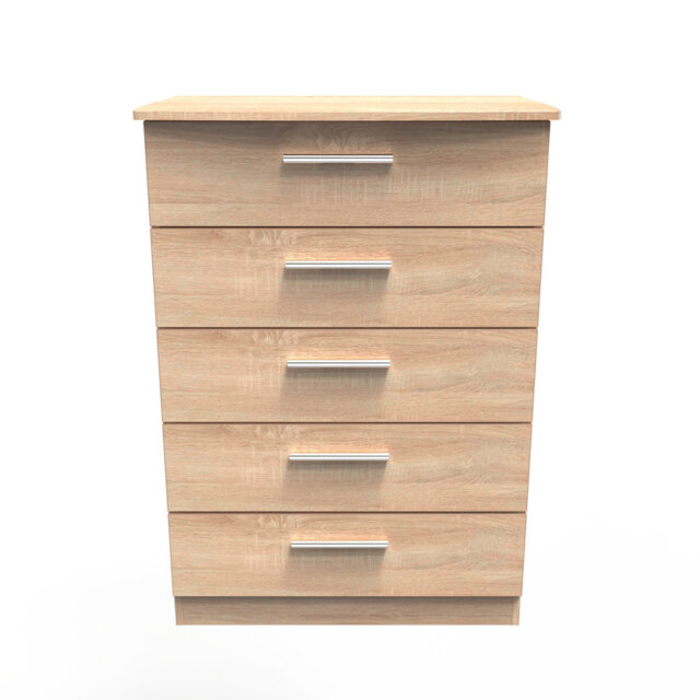 Borgeson 5 Drawer Chest in Kashmir Gloss & Bardolino Oak (Ready Assembled)