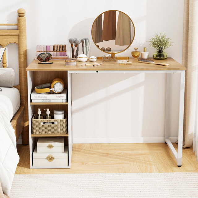 115 X 59 Cm Computer Desk Modern Home Office Desk With Storage Shelves-Natural
