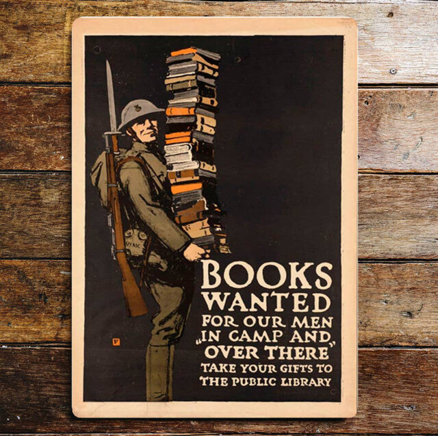 Books Wanted for Our Men in Camp over Metal Wall DÃ©cor