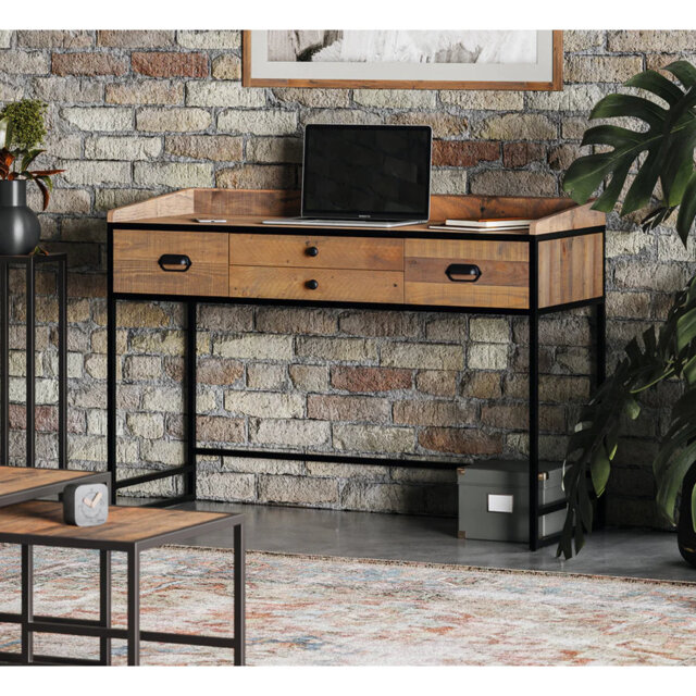 Alvern Solid Wood Top Metal Base Writing Desk