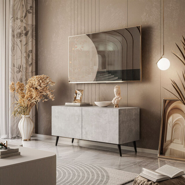 Colgante TV Cabinet Concrete Tone 100cm with Legs