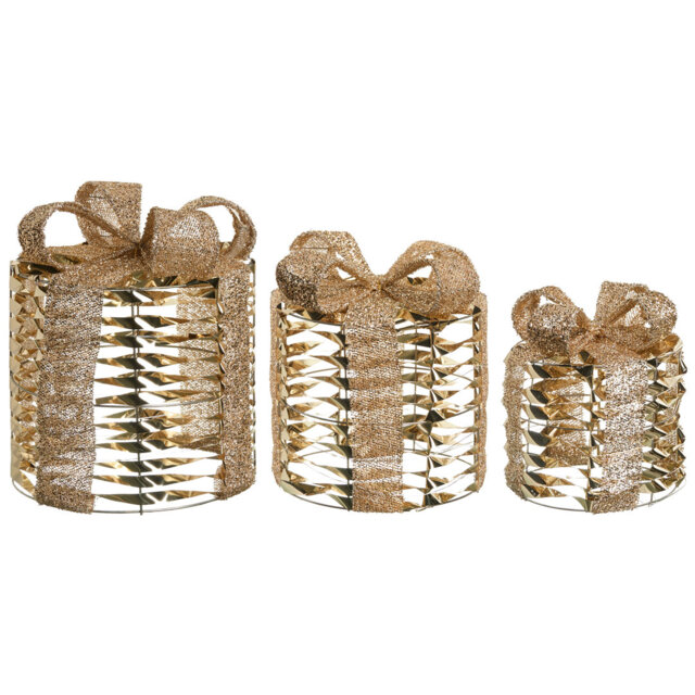Set of 3 Christmas Decorations LED SLIVSO Christmas Gifts 20/25/30 cm Gold