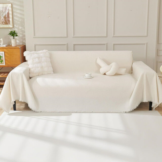 3 Seater Sofa Cover With Tassel For Home Decor, Brown, 180 X 300Cm