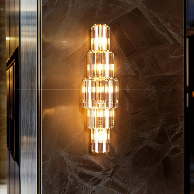 Luxury 5-layer Crystal Wall Sconce Lamp Gold Modern Style Lighting Fixture With Prism Crystals For Living Room, Bedroom, Entryway, Hotel, Restaurant D