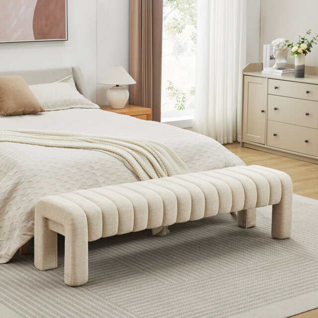 Gliese 160cm Beige Linen H-Shape Channel Tufted Upholstered Bench