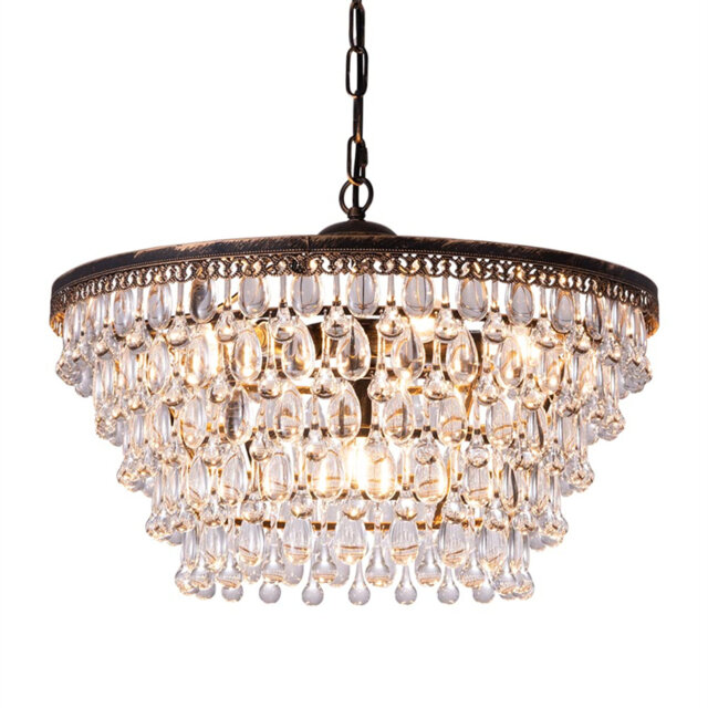 Crystal Chandeliers, Hanging Antique Bronze 6 Lights 5 Tiers K9 Crystal Ceiling Pendant Light, Modern Lighting Fixture For Bedroom, Living Room, Bar,