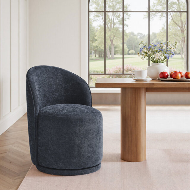 Integrated Barrel Armless Swivel Fabric Dining Chair