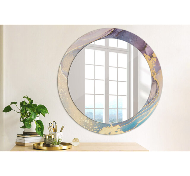 Huldar Round Glass Framed Wall Mounted Accent Mirror in Purple