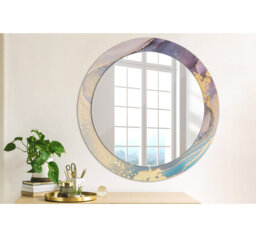 Huldar Round Glass Framed Wall Mounted Accent Mirror in Purple