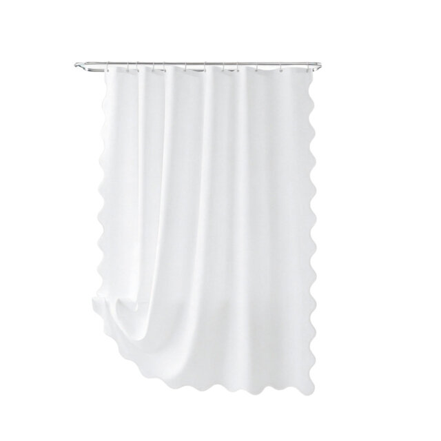 White Scalloped Fabric Polyester Shower Curtain 183 x 183 cm