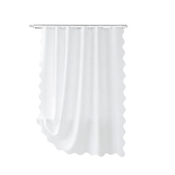 White Scalloped Fabric Polyester Shower Curtain 183 x 183 cm