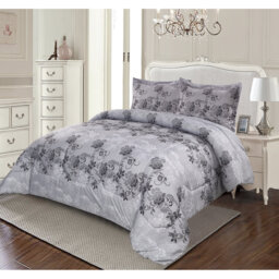 Silver Trendy Printed Bedspread Floral Design Quilted with Pillow Shams